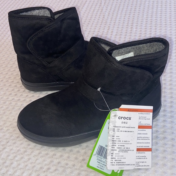 CROCS LODGEPOINT Black Faux Suede Leather Ankle Boots Size 5 Women’s NEW! - Picture 6 of 14